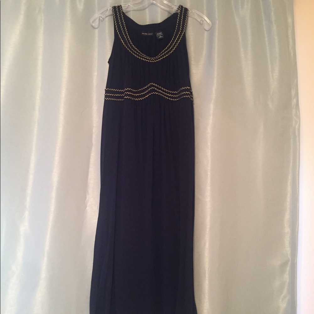 New York & Co navy blue dress with gold detailing